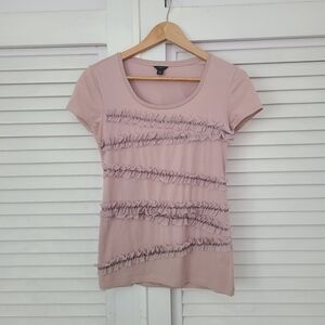 Ann Taylor Dusty Rose Ruffle Short Sleeve Tee